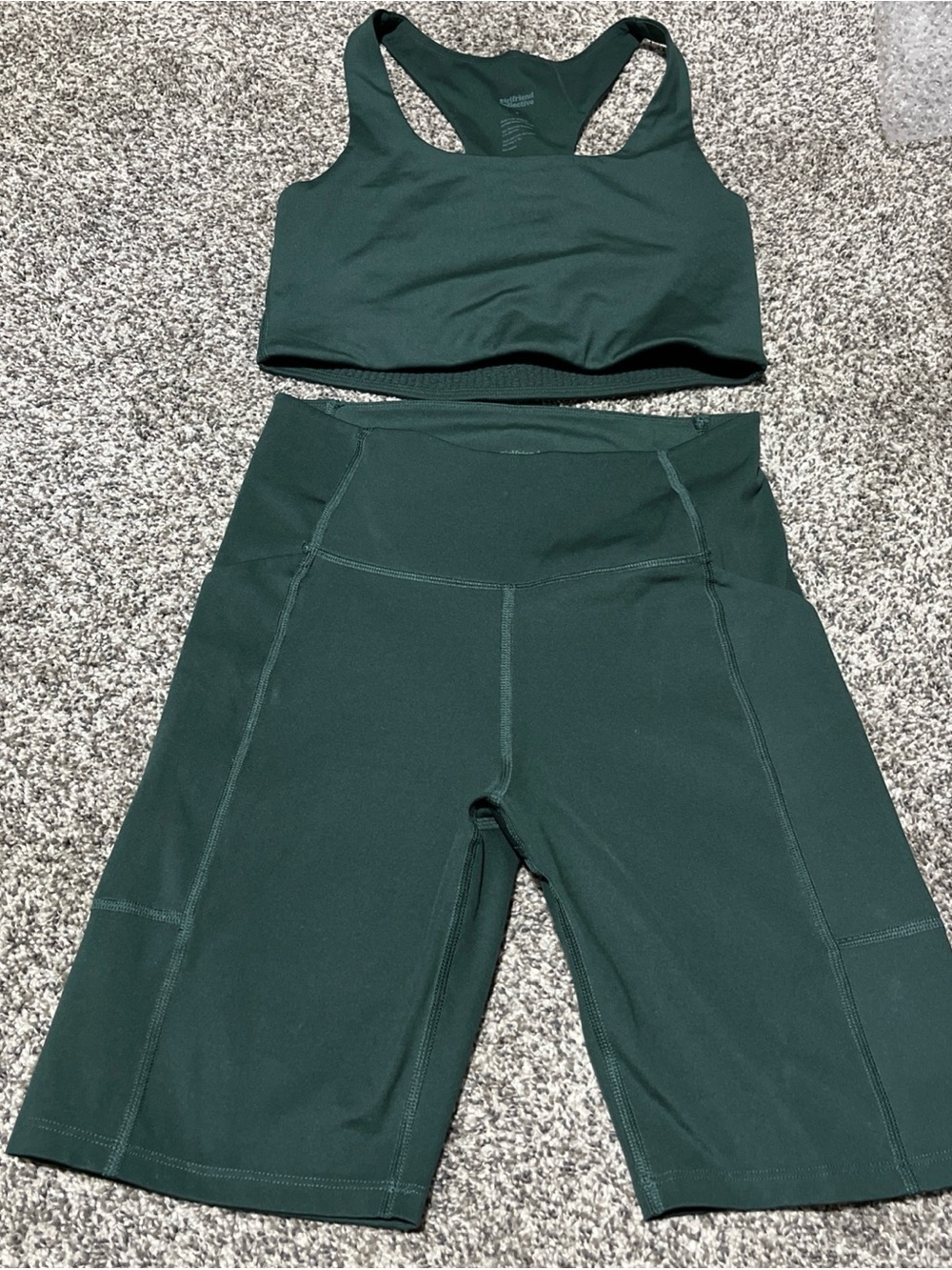 Girlfriend Collective Womens Sports Bra Biker Shorts Set Green Size Small